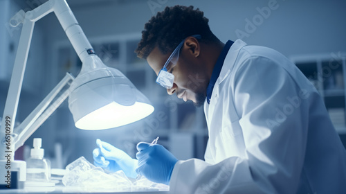 African American biochemist working in a laboratory