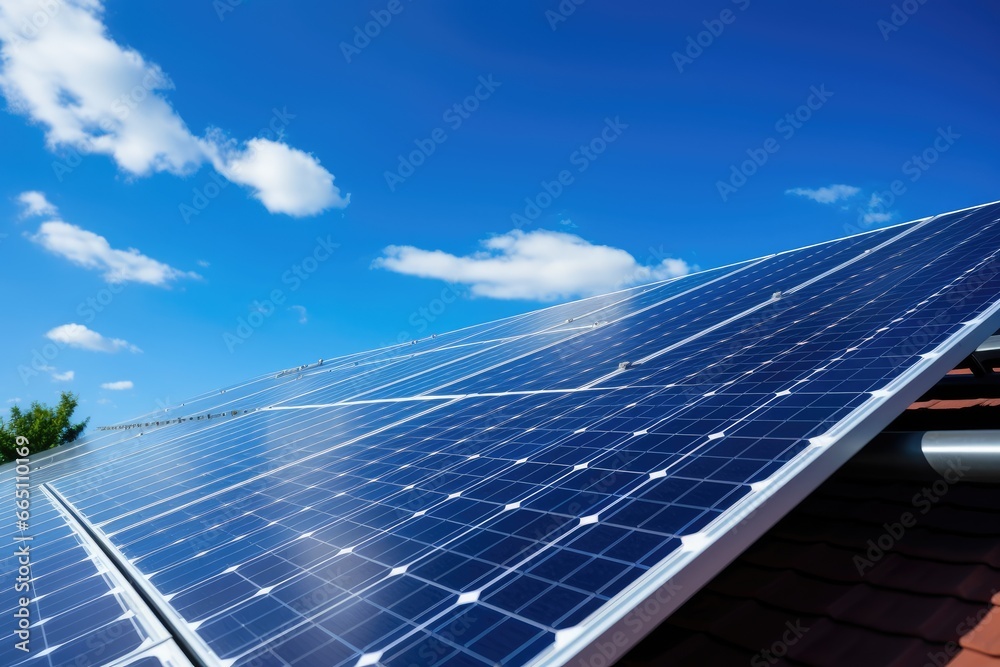 A house with a rooftop solar panel installation A house with a rooftop solar panel installation