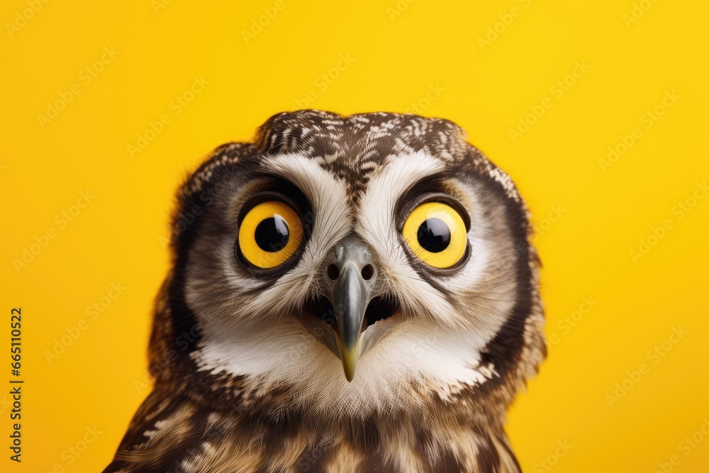Obraz premium A detailed portrait of a majestic owl with piercing yellow eyes