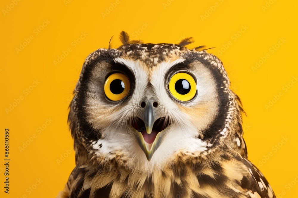 Obraz premium A detailed portrait of a majestic owl with piercing yellow eyes