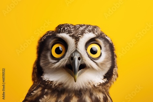 A detailed portrait of a majestic owl with piercing yellow eyes © pham