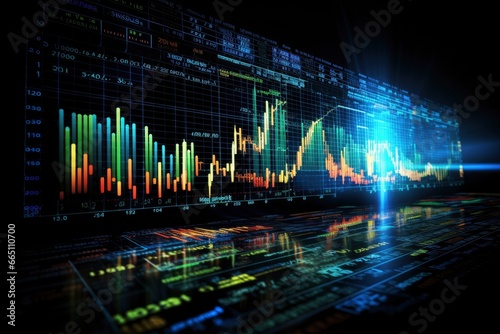 Digitally Generated Currency and Exchange Stock Chart for Finance and Economy Based Computer Software and Coding Display. © Emran