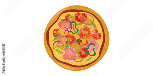 Vegetarian Cartoon Icon Fresh Tasty Tomato Pizza Vector Image.
