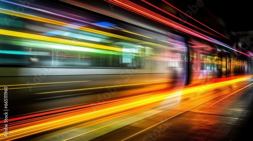 Light trace during subway train movement with long exposure. Dynamic background. Illustration for cover, card, postcard, interior design, decor or print. © Login