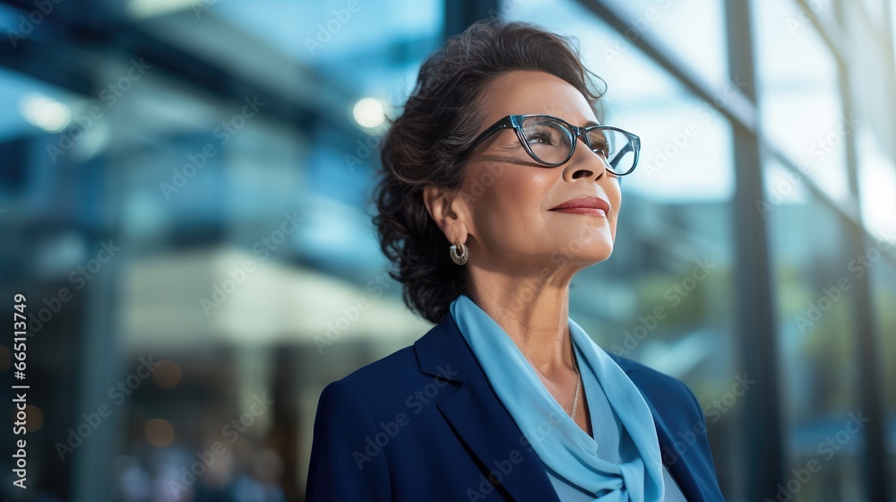 Portrait of a mid adult Mexican businesswoman in front of a modern corporate glass building Portrait of a mid adult Mexican businesswoman in front of a modern corporate glass building