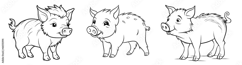 Cute boar or wild forest pig - simple thick lines, kids preschool children cartoon coloring book pages. Generative AI Cute boar or wild forest pig - simple thick lines, kids preschool children cartoon coloring book pages. Generative AI