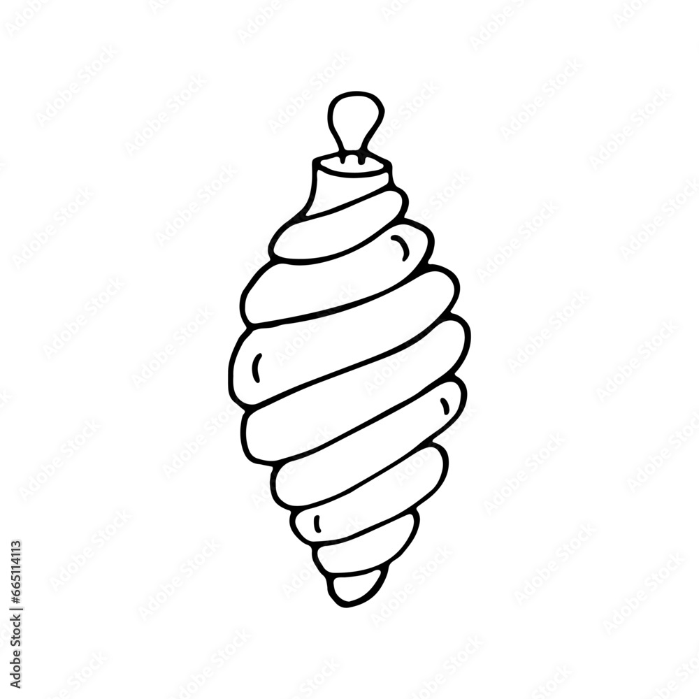 Black Doodle Christmas balls spiral icon. Black and white Vector Outline element for holiday theme. Black Doodle Christmas balls spiral icon. Black and white Vector Outline element for holiday theme.