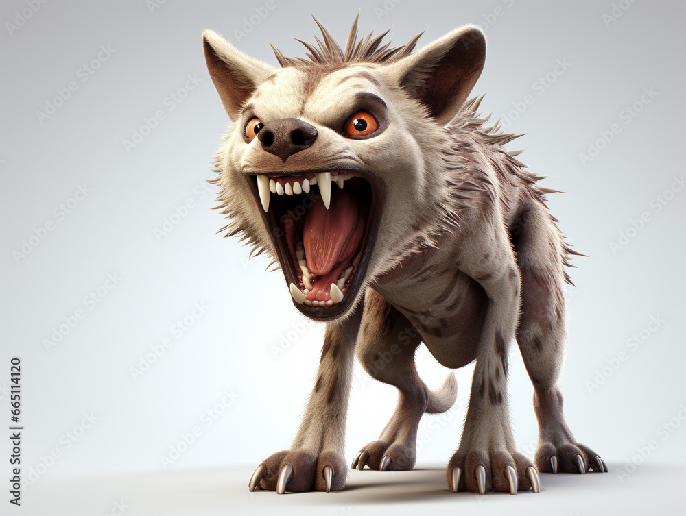 Naklejka premium An Angry 3D Cartoon Hyena on a Solid Background