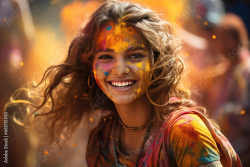 Annual Hindu spring festival Holi , Love and Spring, people rejoice at the holiday