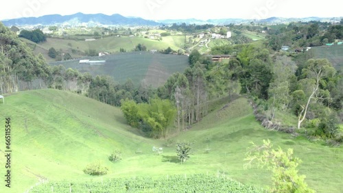 Drone shot in Marinilla, Antioquia, Colombia, beautiful mountains, nature and vegetation. photo