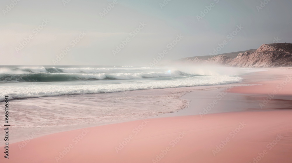 Ocean waves in the pink light of sunset. Ocean waves in the pink light of sunset.