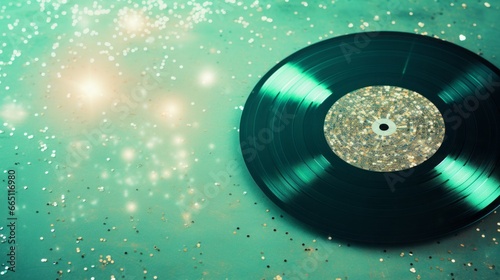vinyl music record with glitter and confetti.