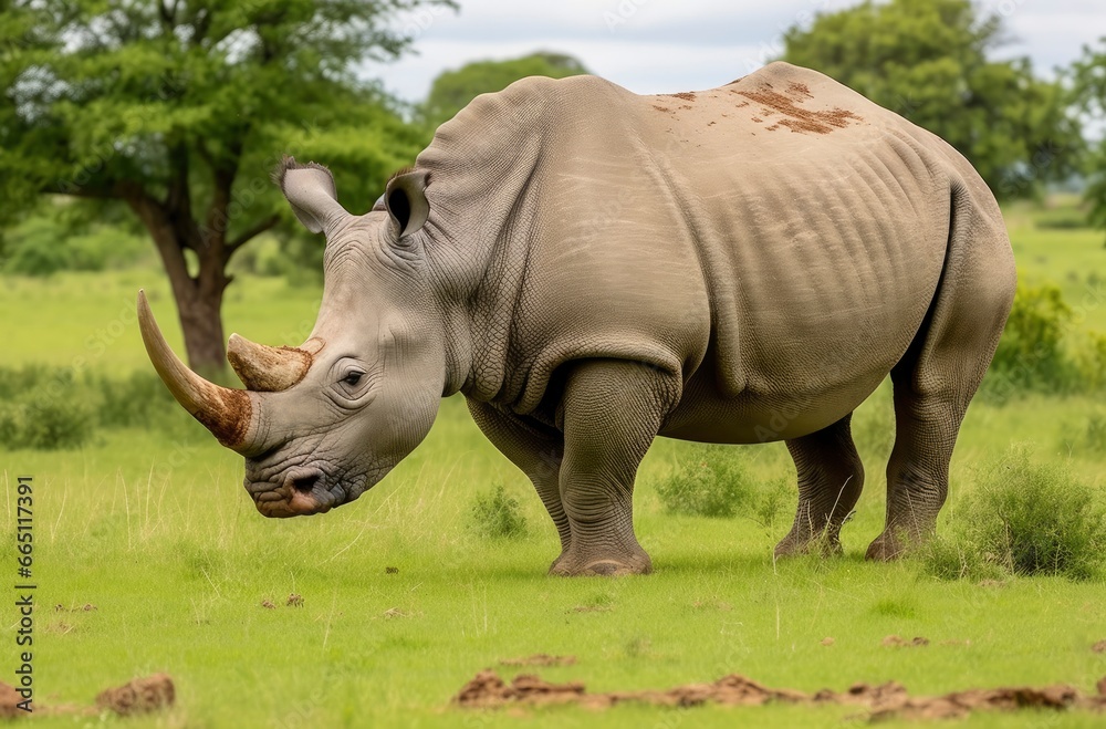 Obraz premium White Rhino grazing.