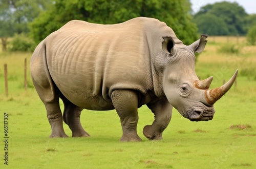 White Rhino grazing.