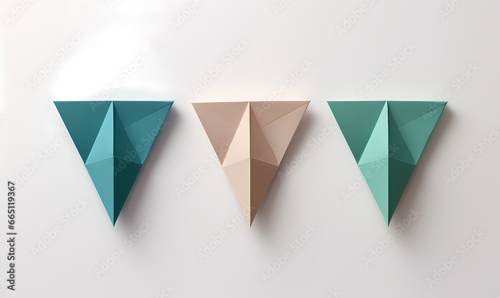 the folded origami shapes on minimalist soft background in complimentary color palette the folded origami shapes on minimalist soft background in complimentary color palette