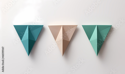 the folded origami shapes on minimalist soft background in complimentary color palette