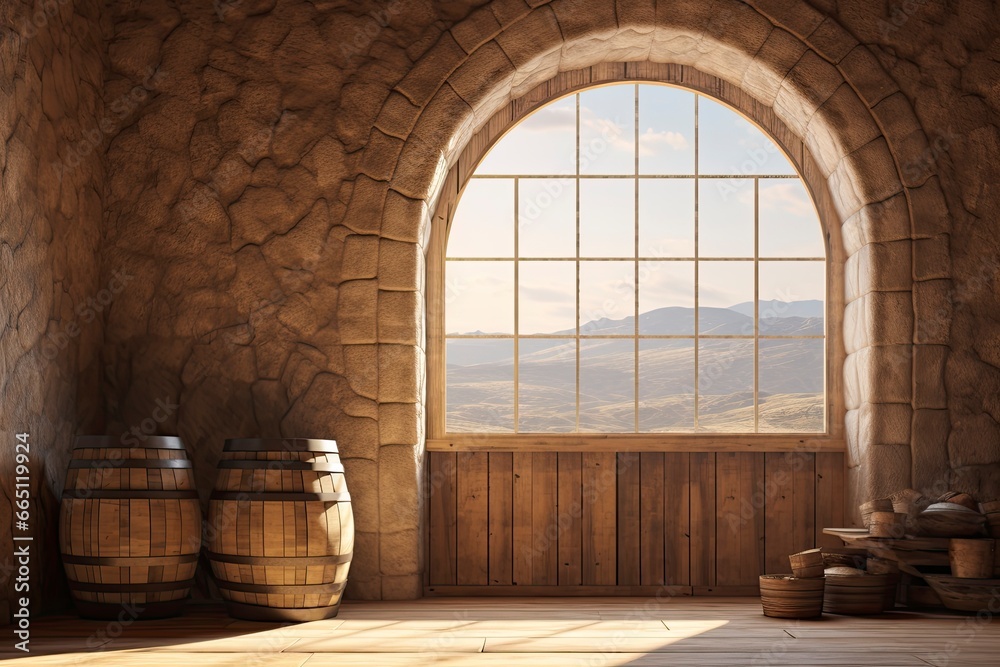 Barrel in an ancient castle beside the window.