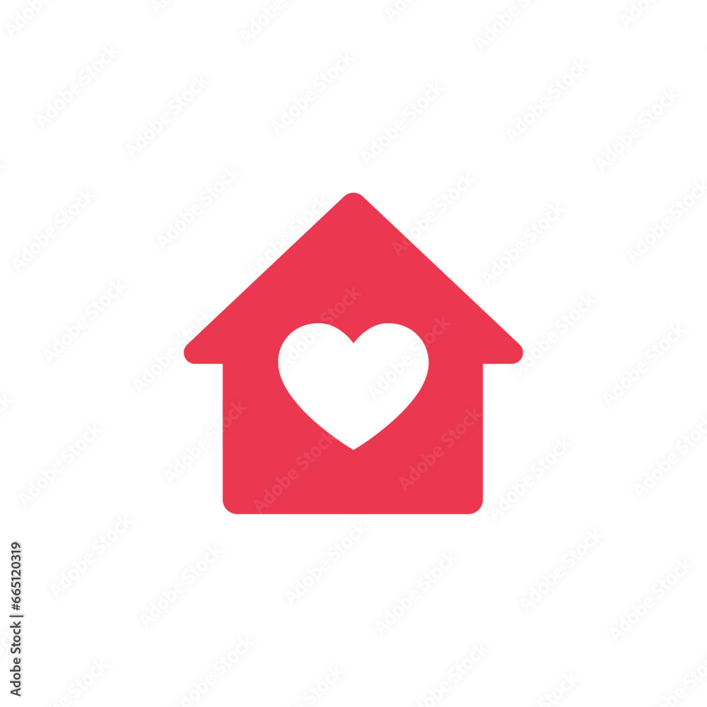 House icon with heart inside. Love and care in home symbol. Hospice vector icon.