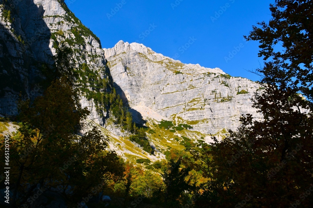 View of Stenar mountain at Vrata valley in Julian alps, Gorenjska, Slovenia