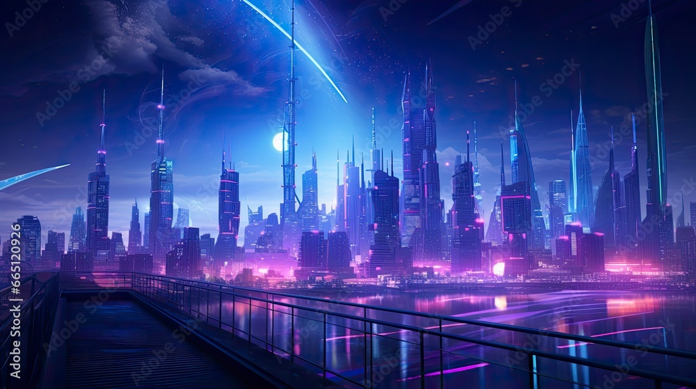 A futuristic, cyberpunk inspired cityscape at night. A futuristic, cyberpunk inspired cityscape at night.
