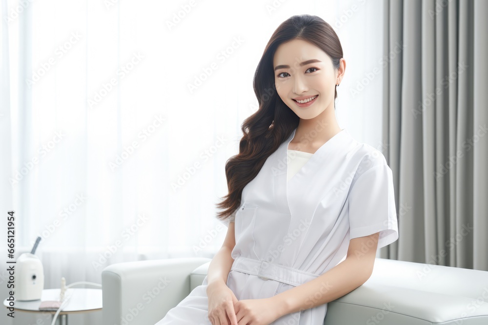 Beautiful Asian doctor woman standing at cosmetological clinic. Aesthetic cosmetology, Healthcare, Clinic, Cosmetology. Beautiful Asian doctor woman standing at cosmetological clinic. Aesthetic cosmetology, Healthcare, Clinic, Cosmetology.