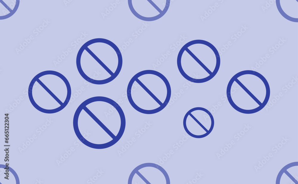 Seamless pattern of large isolated blue no parking signs. The pattern is divided by a line of elements of lighter tones. Vector illustration on light blue background