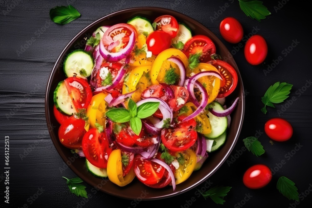 Salad with vegetables top view Salad with vegetables top view