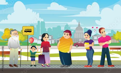 group of people in the bus stop