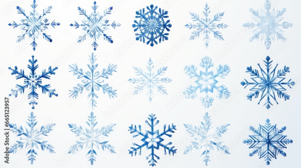 set of snowflakes on a white background.