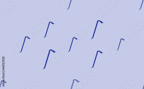 Seamless pattern of large isolated blue crowbar symbols. The pattern is divided by a line of elements of lighter tones. Vector illustration on light blue background