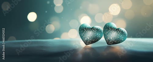 Turquoise background with hearts, 14 february, Valentine's Day, wide photo