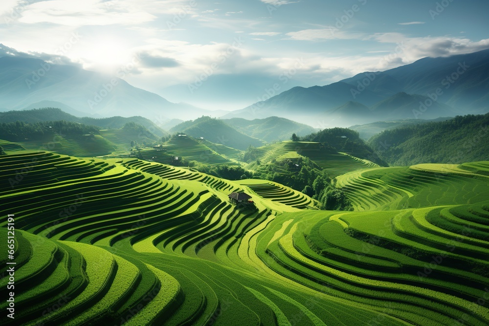 Amazing landscape of Asian natural Rice fields