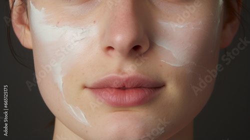 young woman's face smeared with cream.