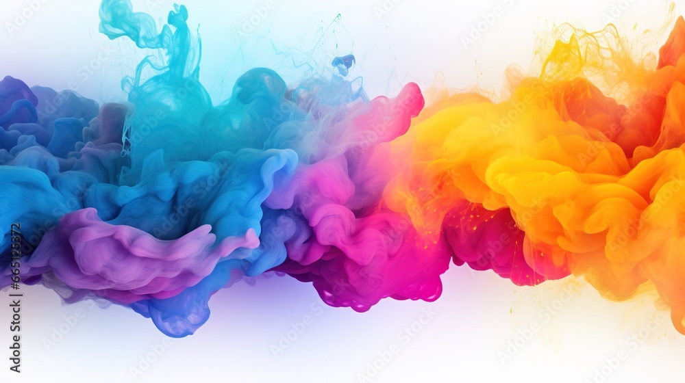 Vibrant colorful ink paint over white background