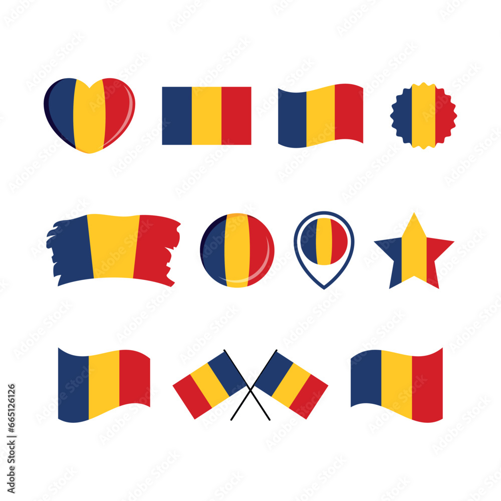 Fototapeta premium Romania flag icon set vector isolated on a white background. Romanian Flag graphic design element. Flag of Romania symbols collection. Set of Romania flag icons in flat style