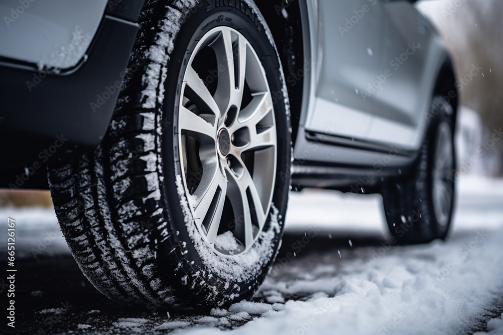 High-quality winter tires with deep treads for ultimate icy road grip,