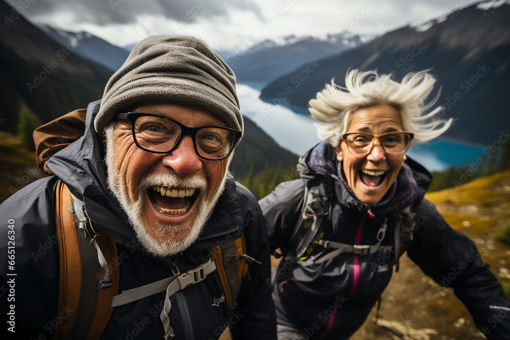 Portrait of hikers in the mountains Portrait of hikers in the mountains