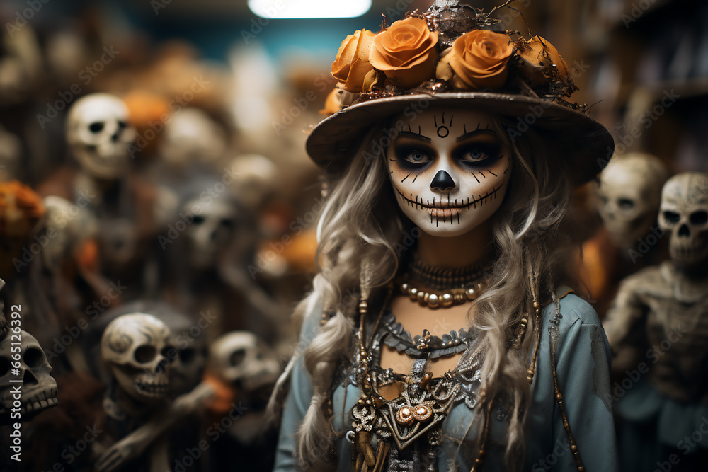 portrait of a person in a mask on Halloween day. portrait of a person in a mask on Halloween day.