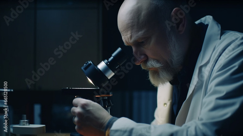 Senior Medical Technology Looking through Microscope