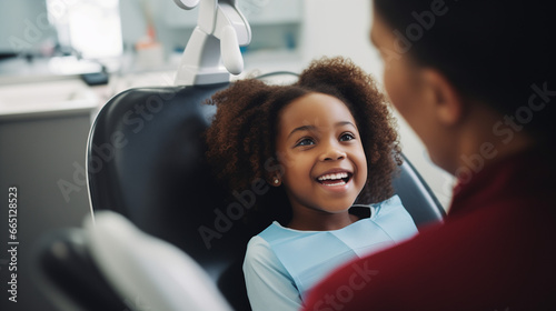 afroamerican girl sitting in a chair in a dental office