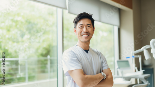 Asian doctor looking at the camera in a hospital