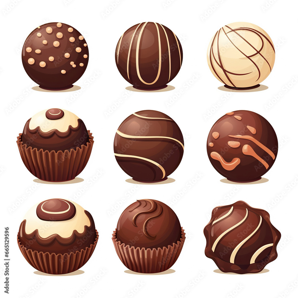 A set of gourmet sweets. Assortment of painted chocolate pralines. Chocolate round candy. Set of chocolate candies. A set of gourmet sweets. Assortment of painted chocolate pralines. Chocolate round candy. Set of chocolate candies.
