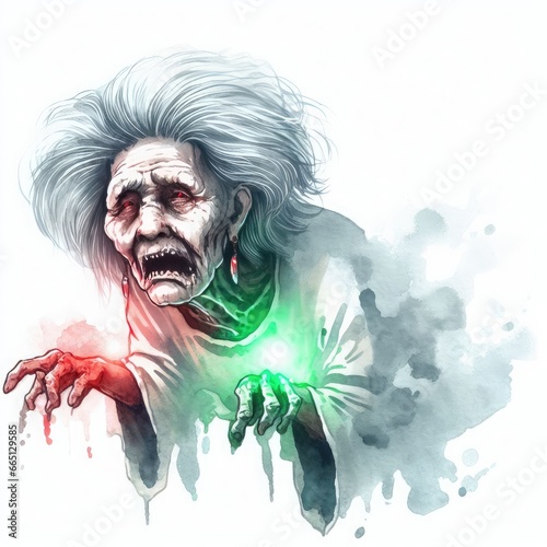 “Giant ghost or Krasue ghost”, a scary old ghost who eats raw food, Thai ghost,Generative AI.