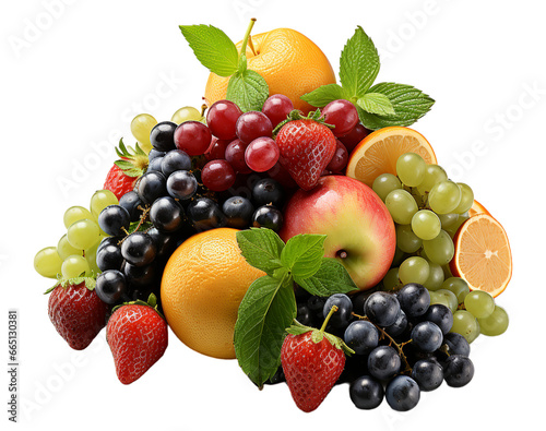portrait of pile of various refreshing fruits  isolated on transparent background  generative ai