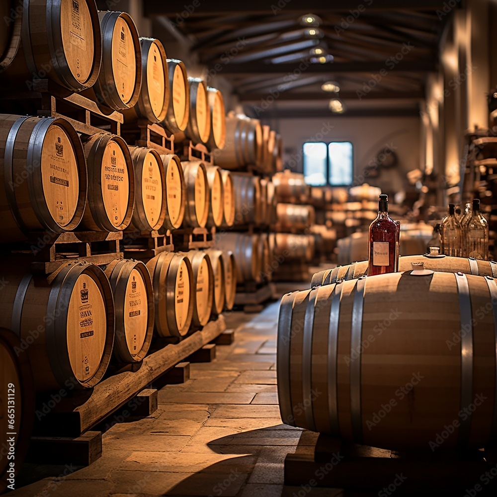 Wine Barrels in a Rustic Cellar Wine Barrels in a Rustic Cellar