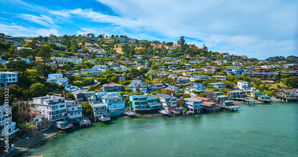 Tiburon waterfront properties on Lyford Cove aerial of city on hillside