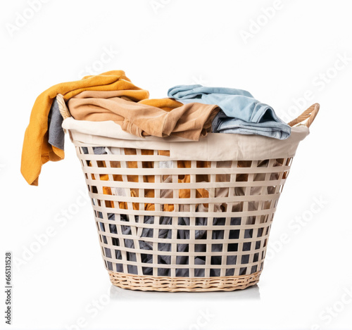 laundry basket with clothes on a light background