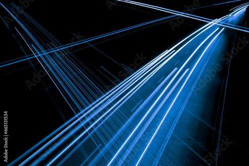 cros lights of cars with night. long exposure, light lines