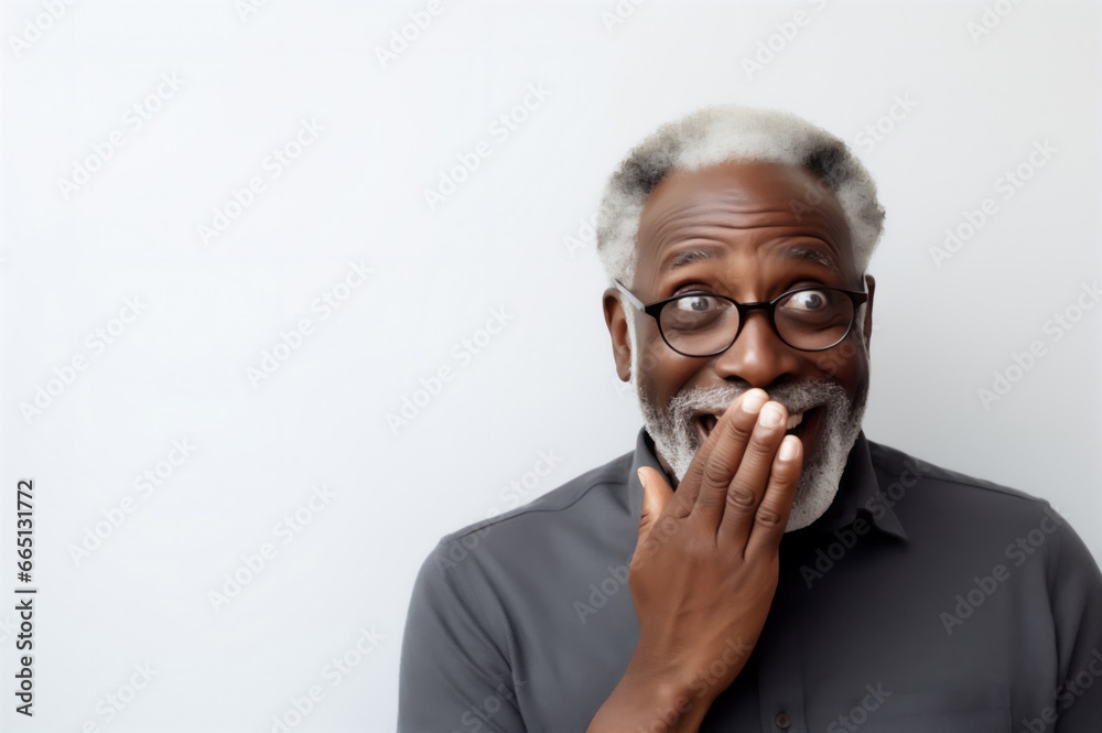 elderly man modestly covered his mouth with his palm elderly man modestly covered his mouth with his palm
