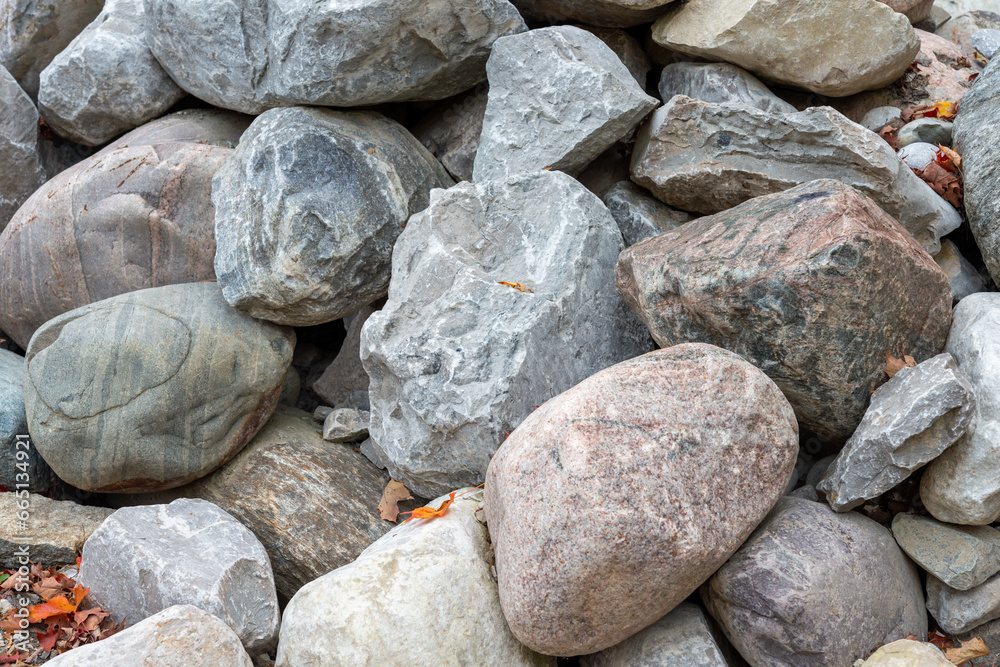 leaf on a pile of landscaping stones leaf on a pile of landscaping stones